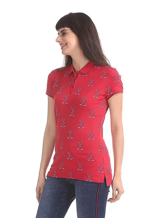 U.S. Polo Assn. Women All Over Print Polo Short Sleeve Shirt