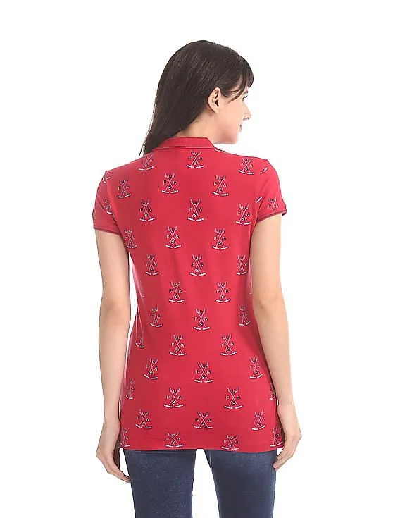 U.S. Polo Assn. Women All Over Print Polo Short Sleeve Shirt