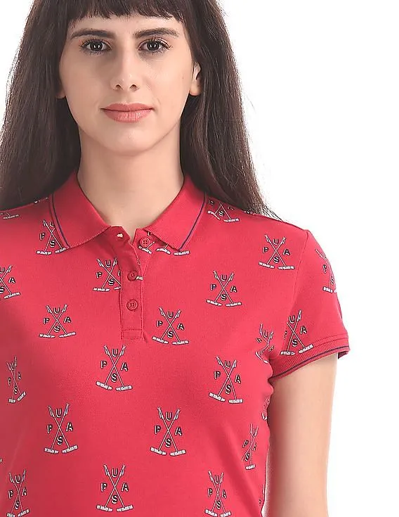 U.S. Polo Assn. Women All Over Print Polo Short Sleeve Shirt