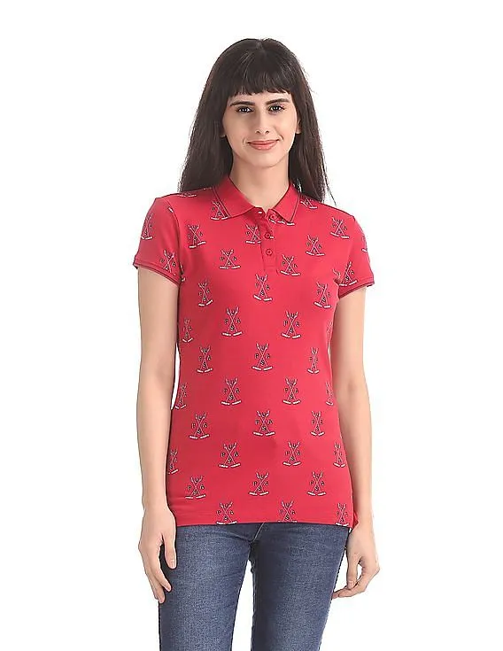 U.S. Polo Assn. Women All Over Print Polo Short Sleeve Shirt