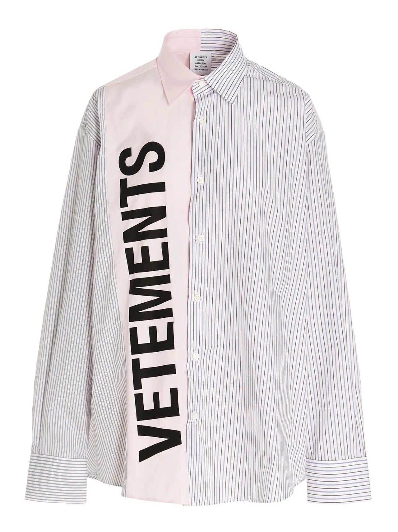 Vetements Logo Printed Striped Long-Sleeved Shirt