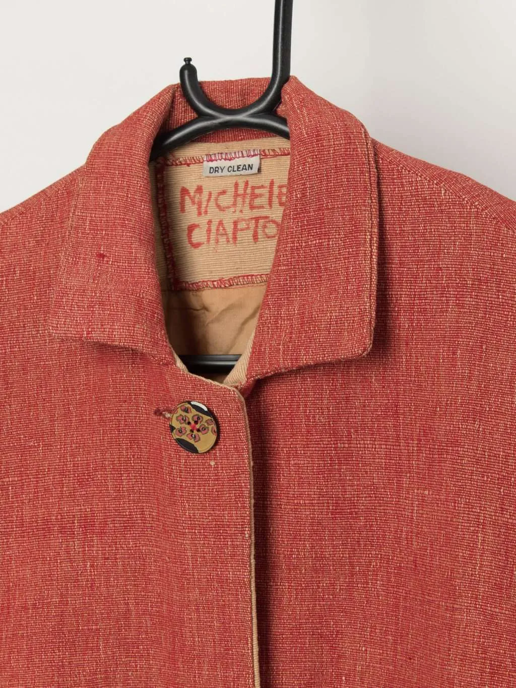 Vintage Michele Clapton jacket in red and beige – Medium / Large