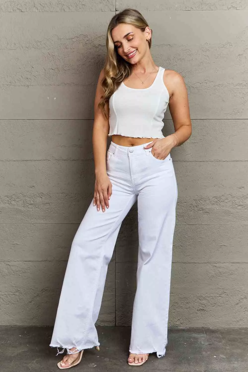 Waist Wide Leg Jeans in White