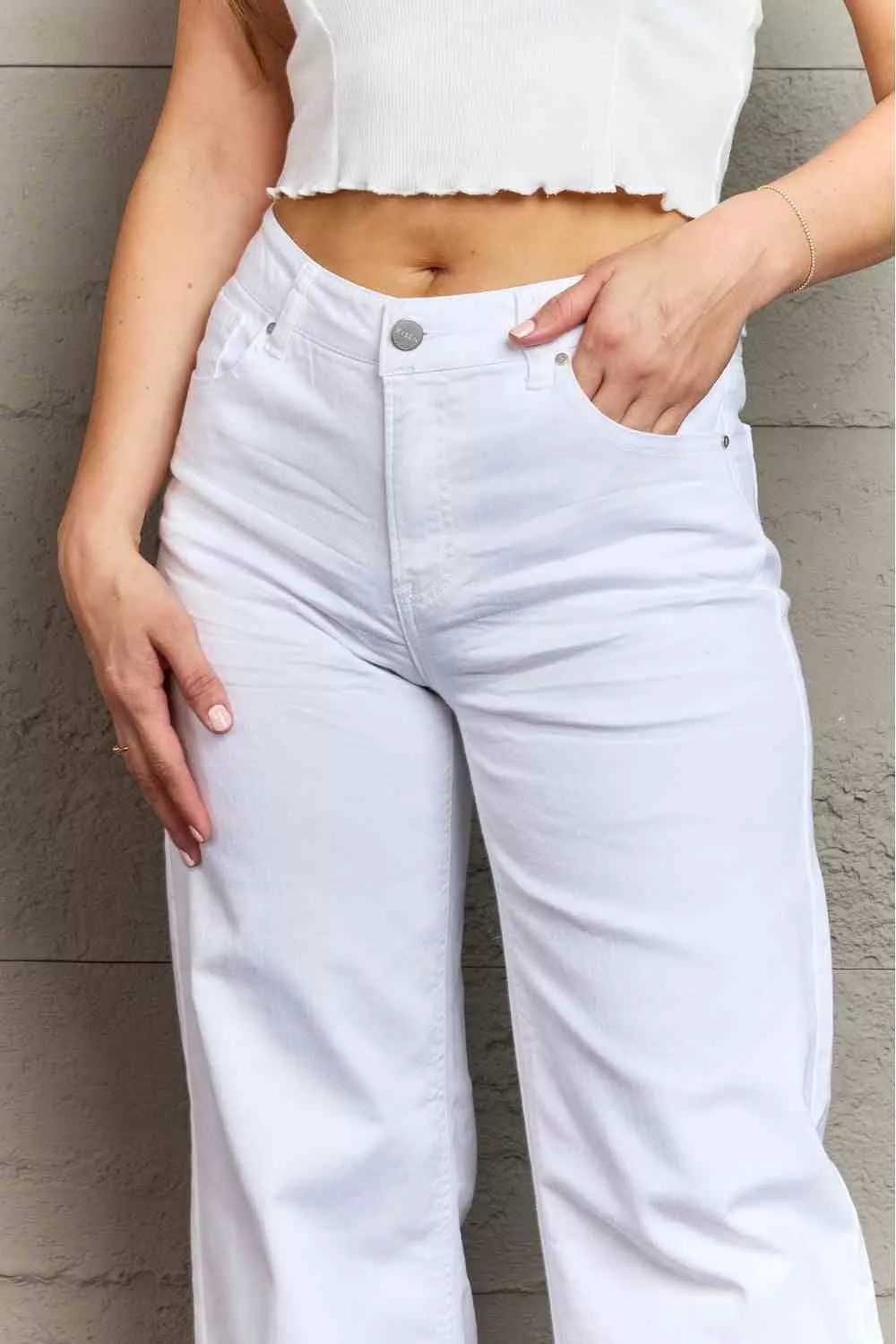 Waist Wide Leg Jeans in White