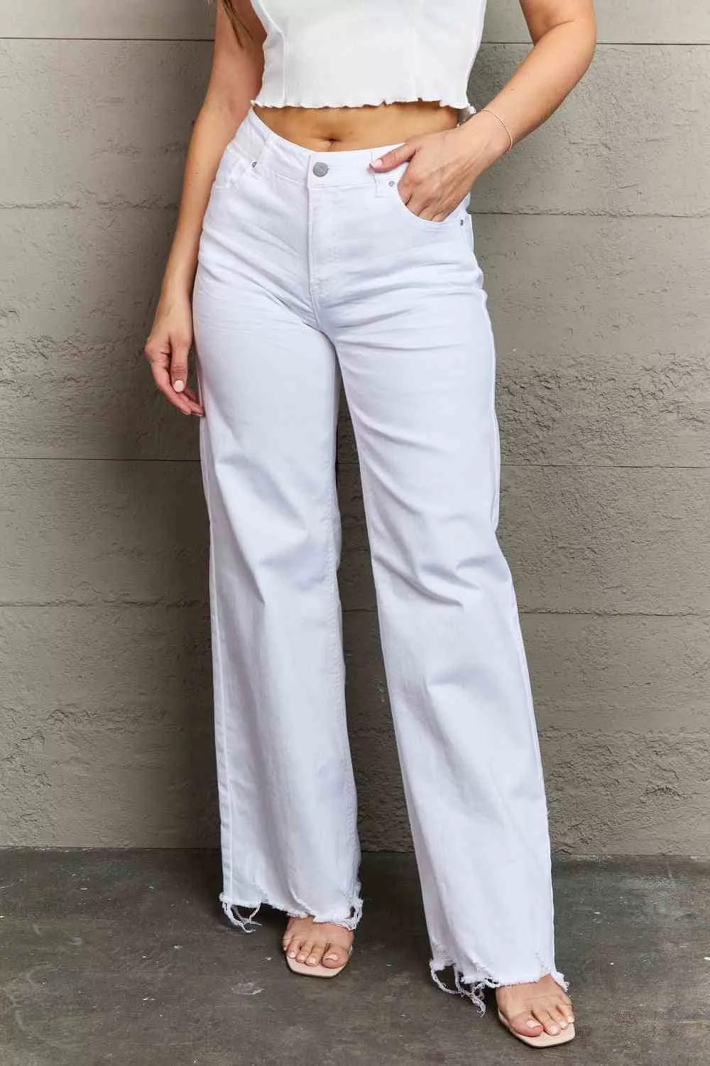 Waist Wide Leg Jeans in White