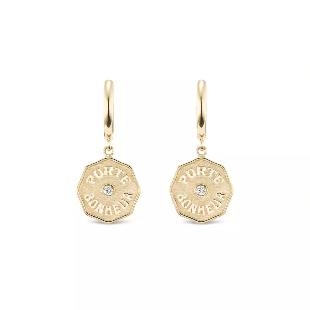 Wee PB Earrings White Diamonds Raised Gold - Yellow Gold