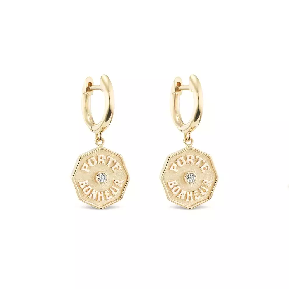 Wee PB Earrings White Diamonds Raised Gold - Yellow Gold