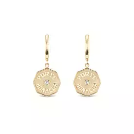 Wee PB Earrings White Diamonds Raised Gold - Yellow Gold