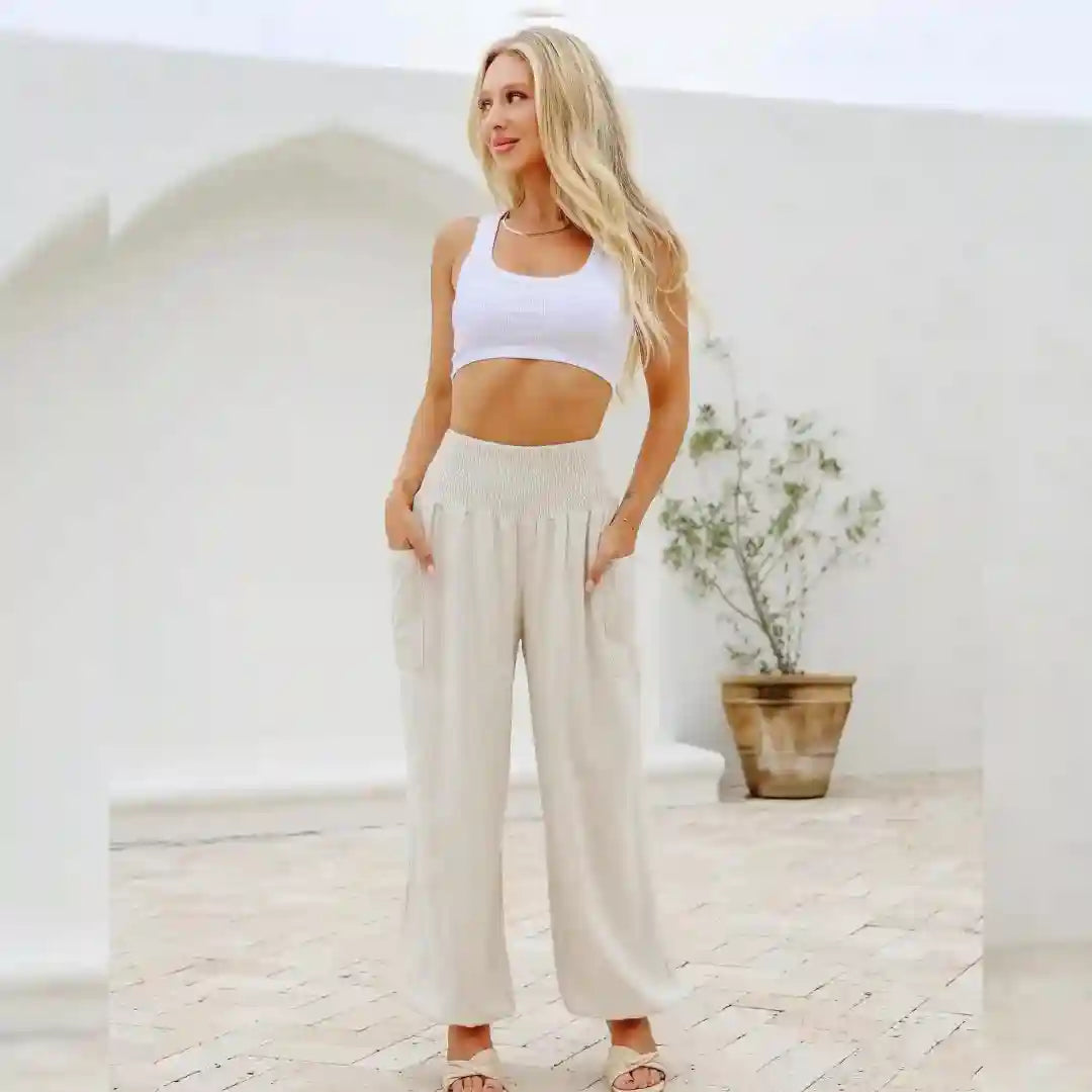 Weekend Linen Harem Pants - Natural