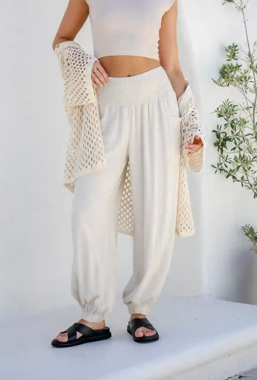 Weekend Linen Harem Pants - Natural