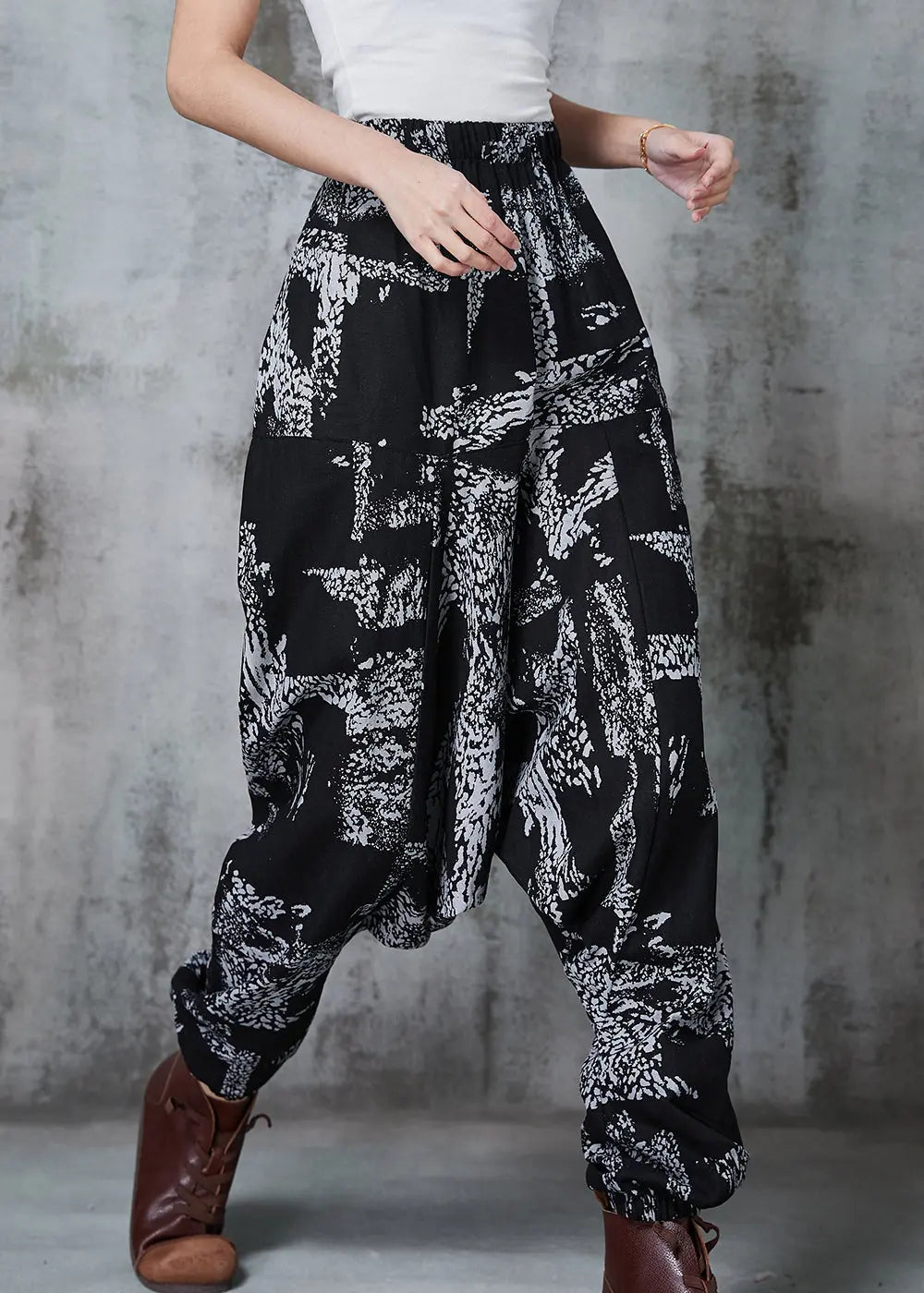 White Print Cotton Harem Pants Oversized Spring JK1012