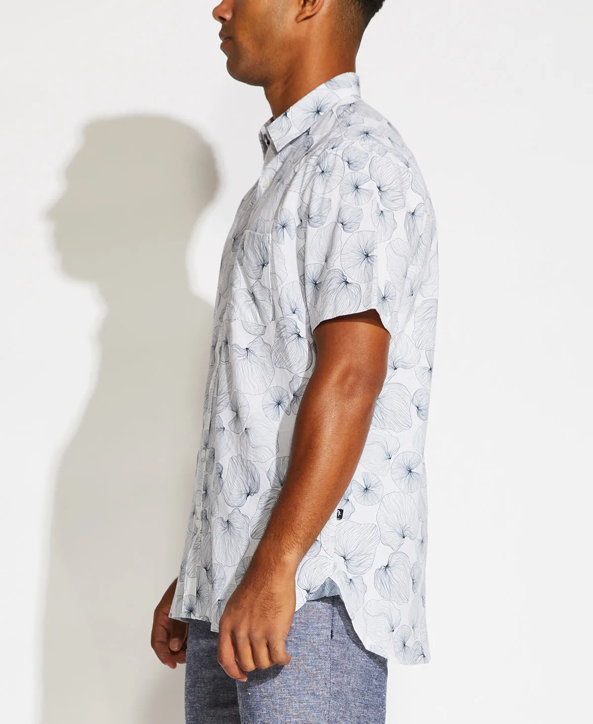 Whittier Printed Linen Blend Shirt (White)