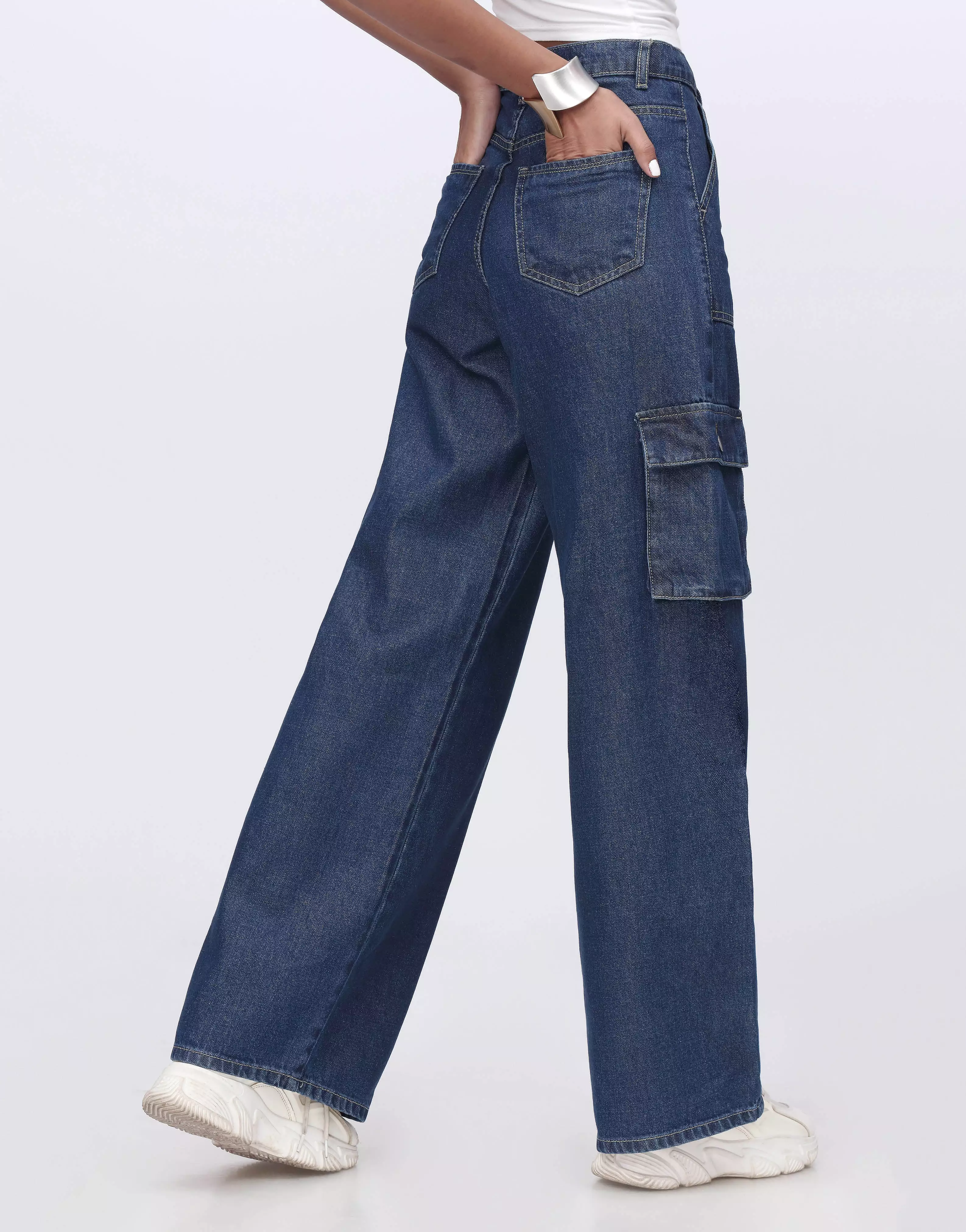 Wide Leg Flap Pocket Cargo Indigo