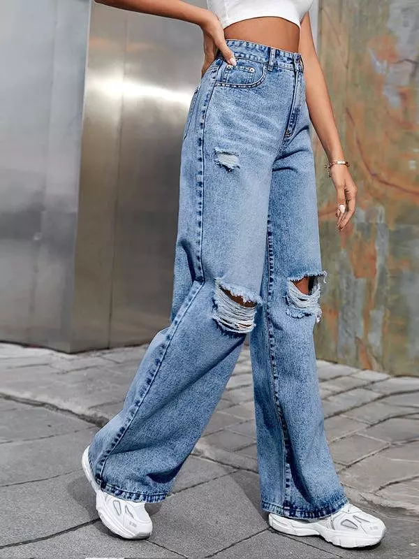 Women Ripped Wide Leg Jeans