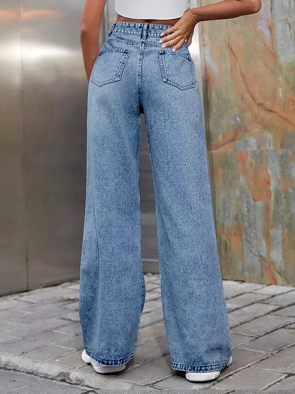 Women Ripped Wide Leg Jeans