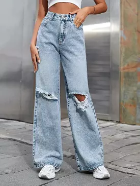 Women Ripped Wide Leg Jeans