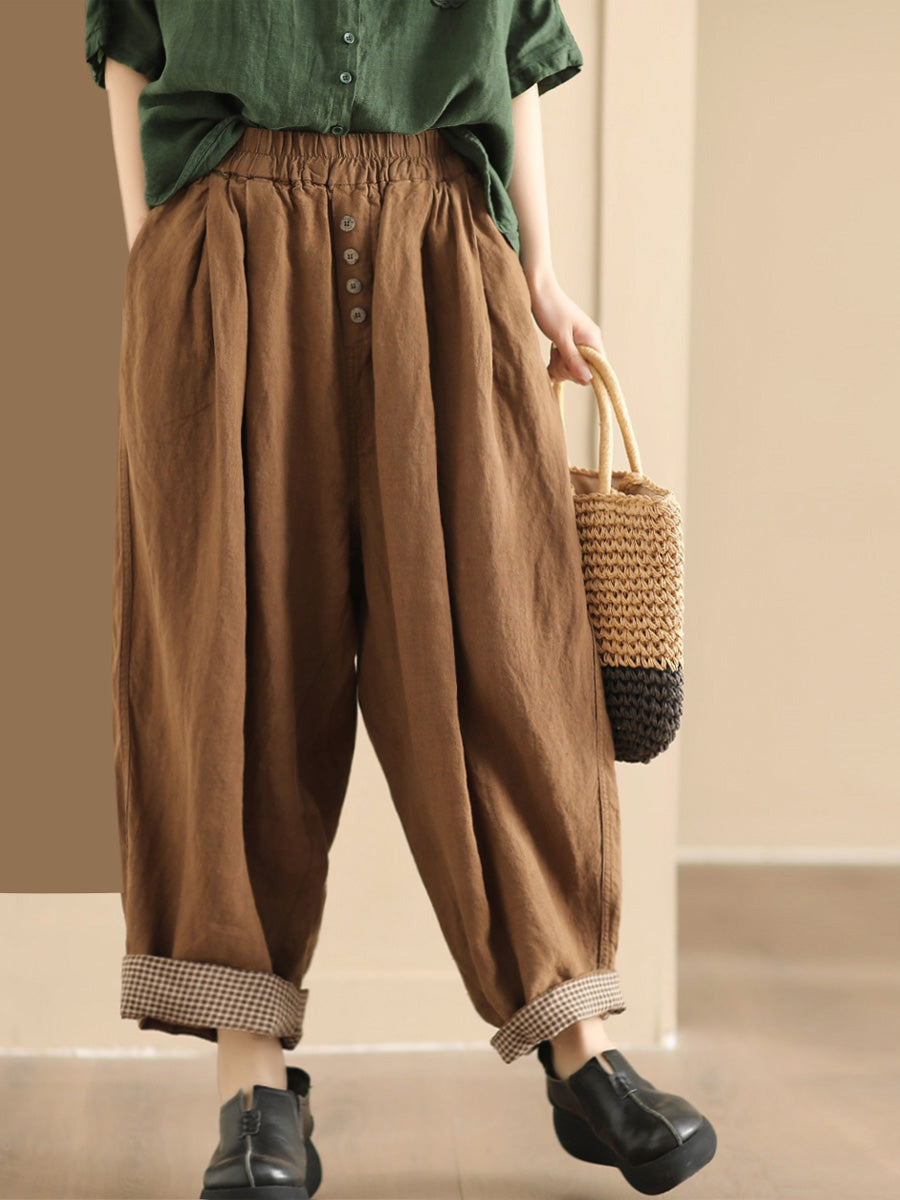 Women Summer Solid Linen Button Harem Pants CO1003