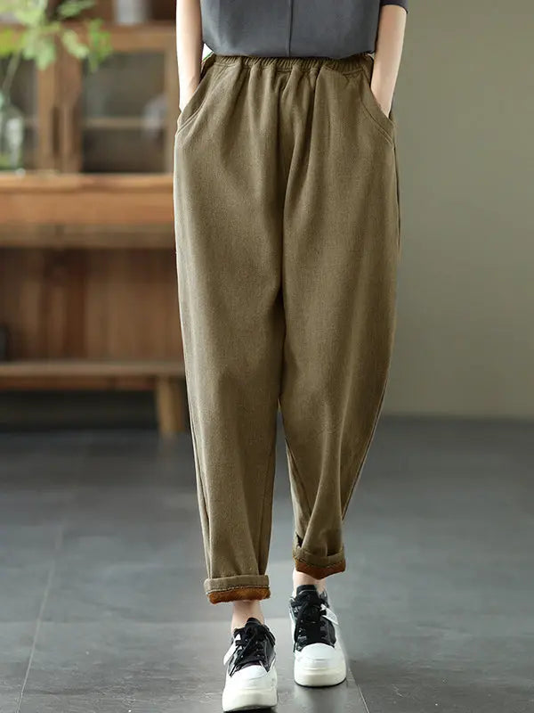 Women Thicken Pure Color Harem Pants