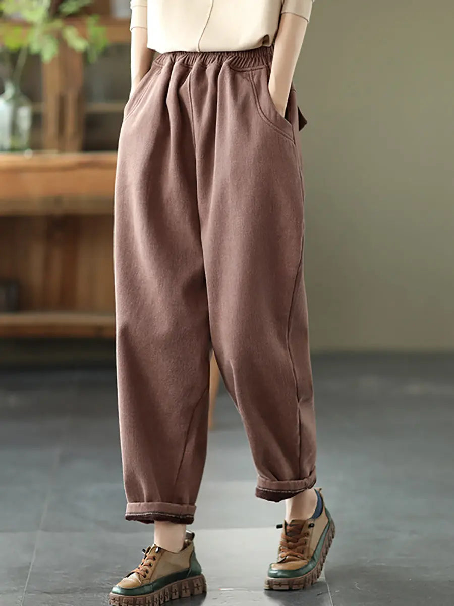 Women Thicken Pure Color Harem Pants