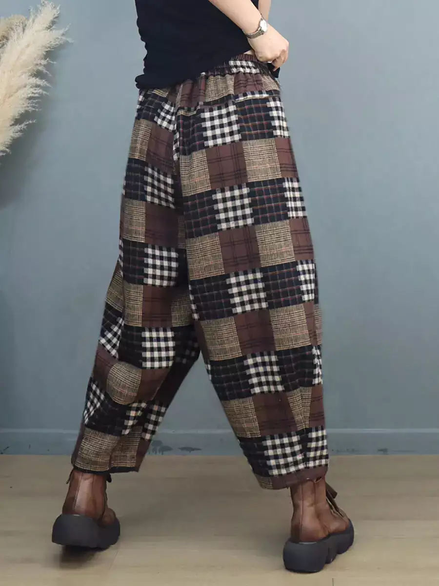 Women Vintage Plaid Harem Pants