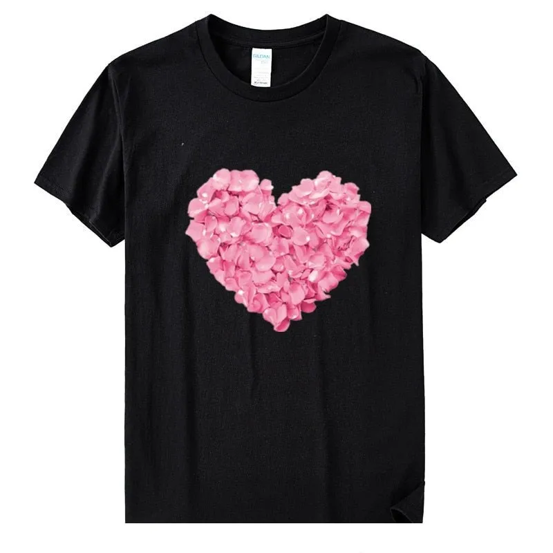 Women's Casual Flower Heart Design Cotton Short Sleeve T-Shirts