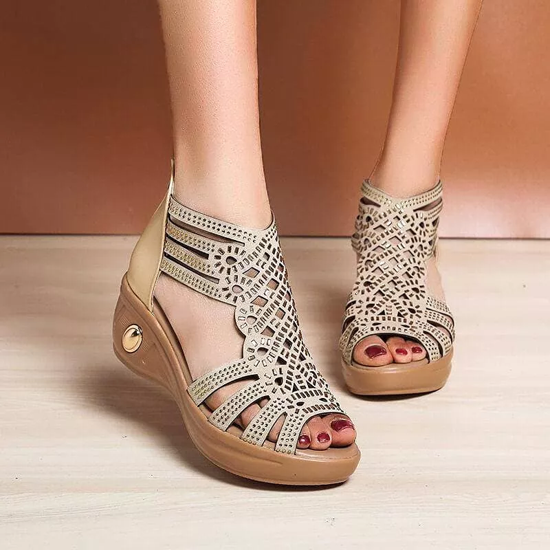 Women's Elegant Daily Rhinestone Hollow-out Wedge Sandals