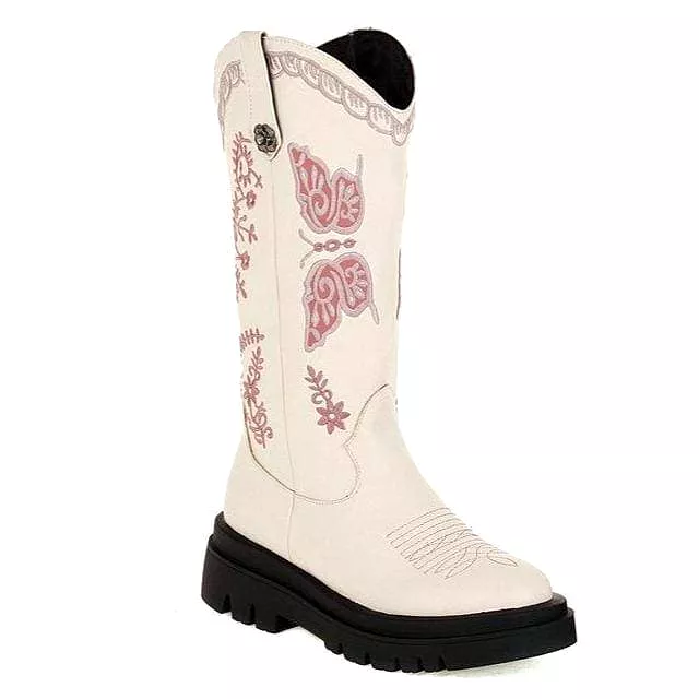 Women's Embroidery Wedge Platform Western Cowboy Boots