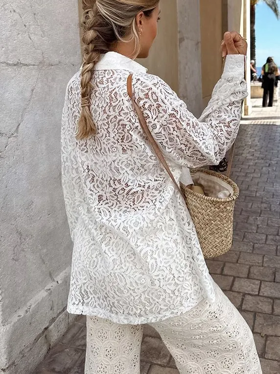 Women's Fashion Casual Lace Hollow Shirt