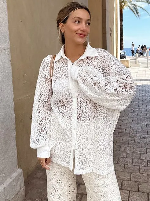 Women's Fashion Casual Lace Hollow Shirt