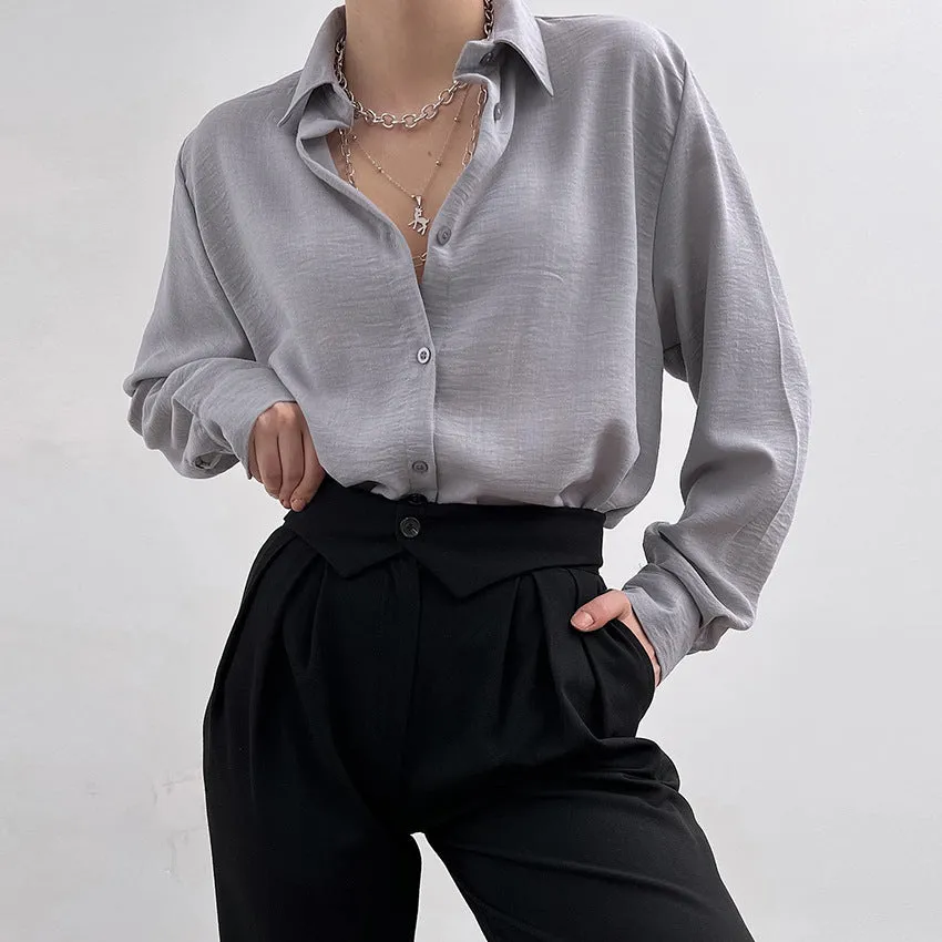 Women's Fashion Casual Polo Collar Pleated Shirt