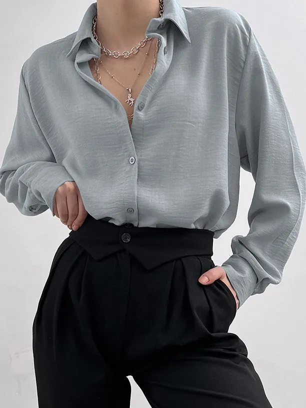 Women's Fashion Casual Polo Collar Pleated Shirt