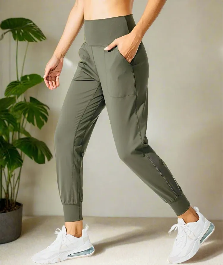 Womens Olive Green Jogger Pants, Pocket Dress Joggers, Sizes S/M/L/XL, Yoga Waist