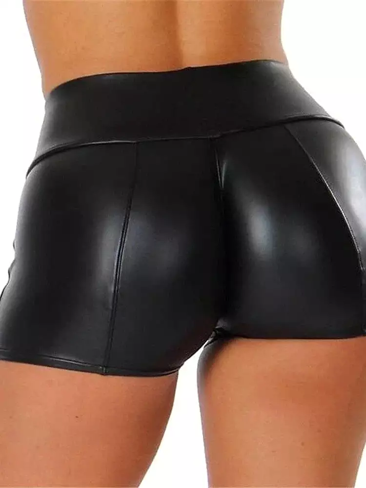 Women's PU Faux Leather Shorts in Claret and Dark Green