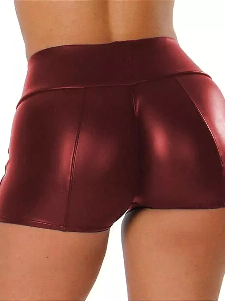 Women's PU Faux Leather Shorts in Claret and Dark Green