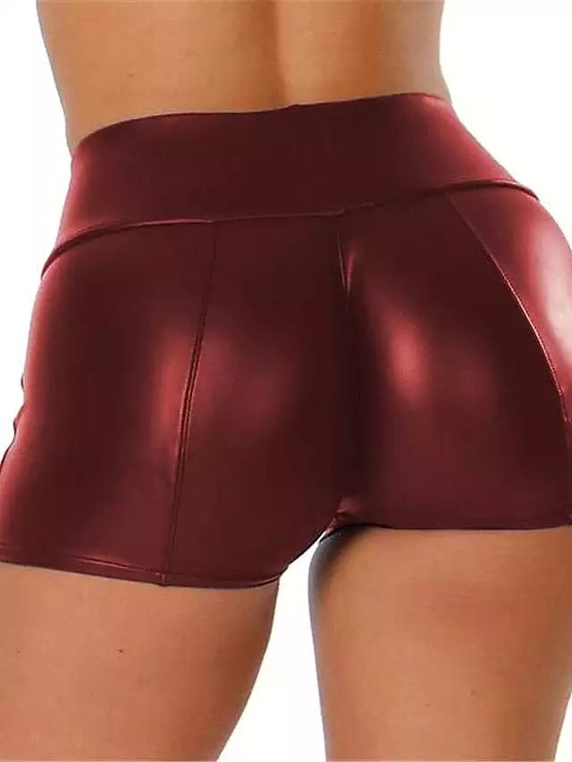 Women's PU Faux Leather Shorts in Claret and Dark Green