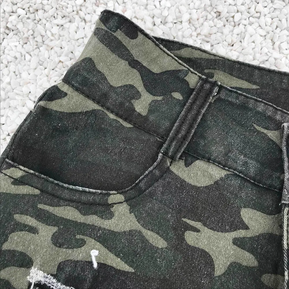 Women's Sexy Summer Casual Camouflage Denim Hole High Waist Shorts