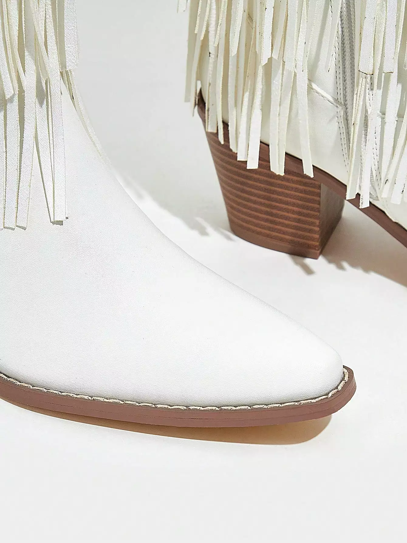 Women's Shoes Fashion Embroidery Tassels Design Pointed Toe White Thick Heel Western Boots