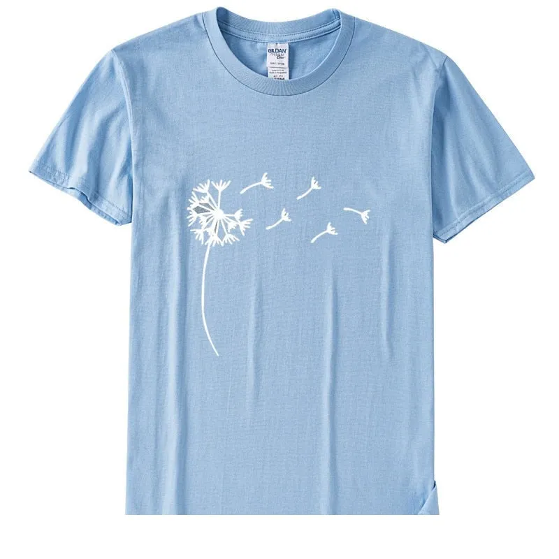 Women's Summer Cotton Graphic Wildflower Dandelion Casual T-shirt