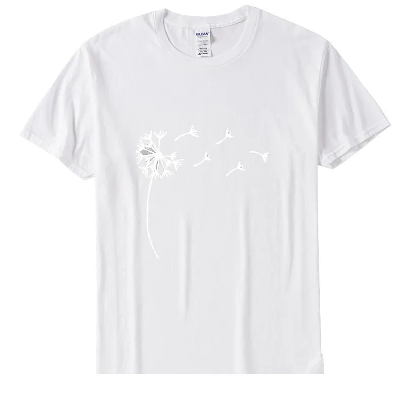 Women's Summer Cotton Graphic Wildflower Dandelion Casual T-shirt