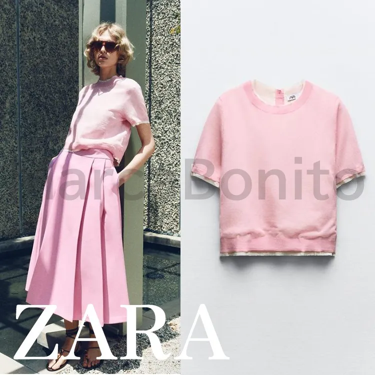 ZARA  |Casual Style Linen Short Sleeves Elegant Style