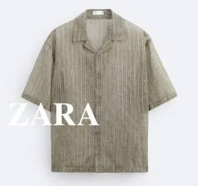 ZARA  |Stripes Short Sleeves Shirts